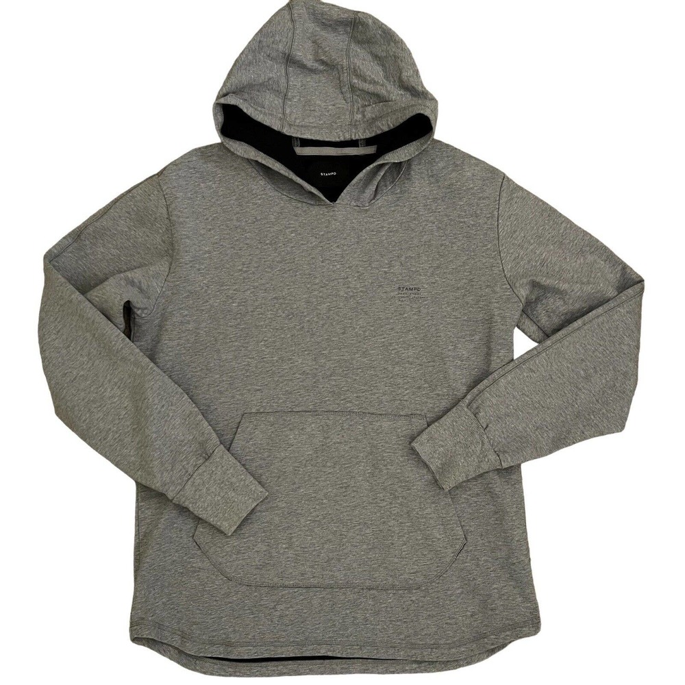 Stampd Gray Logo Pullover Hoodie Streetwear Scoop Hem & Thumb Holes - Large